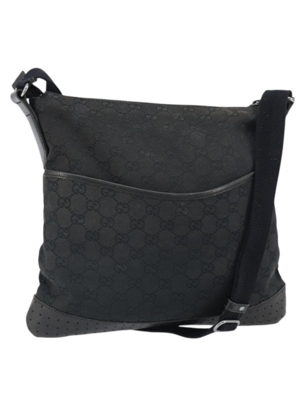 Authentic GUCCI GG Canvas Shoulder Bag Black Silver 145857